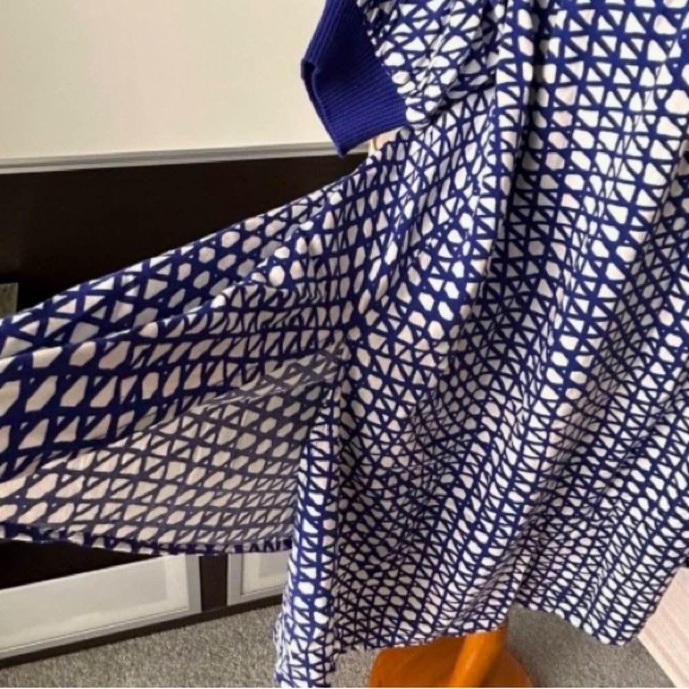 Maeve / Anthropology Blue and White Patterned Long Sleeve Dress (S) Like New - Picture 8 of 9